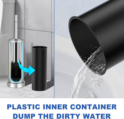 Toilet Brush and Holder Set: 304 Stainless Steel Heavy Duty Toilet Bowl Brush and Holder with Removable Inner Bowl and Splash Protection, Modern Long Handle Bathroom Cleaning Tool