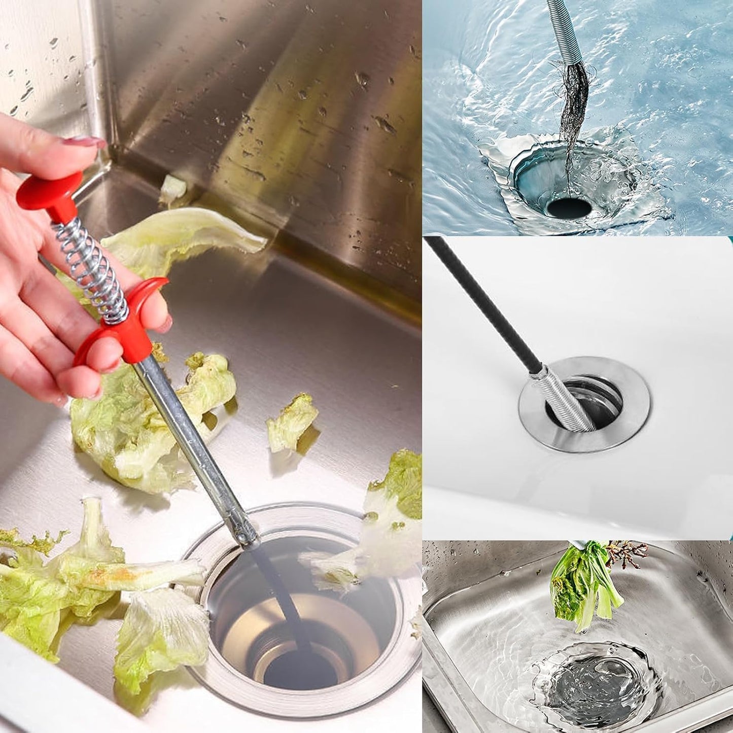 New Upgrade 76 inch Drain Snake Hair Drain Clog Remover Tool - Sink Drain Cleaner for Toilet Sewer Shower Kitchen Bathroom Tub Clogged Drains Opener Cleaning Tool, Flexible Grabber Claw Pick Up Tool