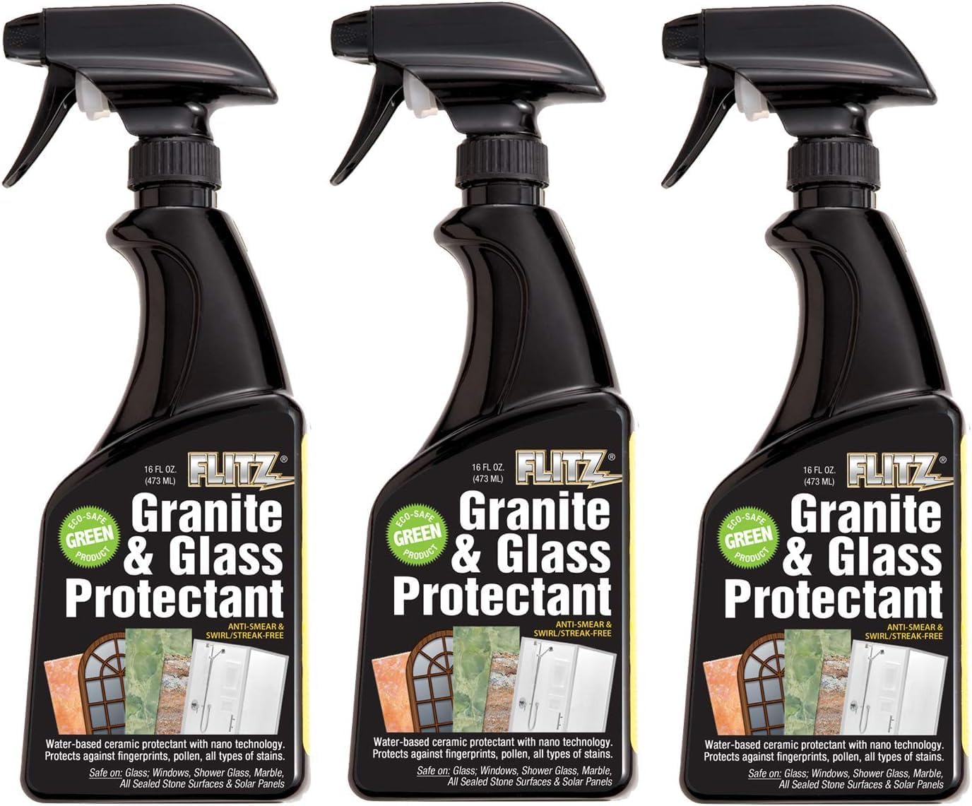 Flitz Granite & Glass Protectant - 16oz Bottle of USA-Made Granite Sealer and Glass Countertop Protector - Cleans & Prevents Liquid, Stains, & Others - Also Works on Marble & All Metals (1 Pack)