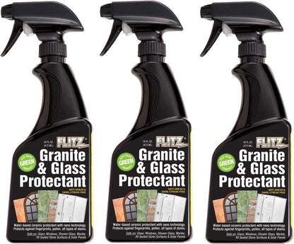 Flitz Granite & Glass Protectant - 16oz Bottle of USA-Made Granite Sealer and Glass Countertop Protector - Cleans & Prevents Liquid, Stains, & Others - Also Works on Marble & All Metals (1 Pack)