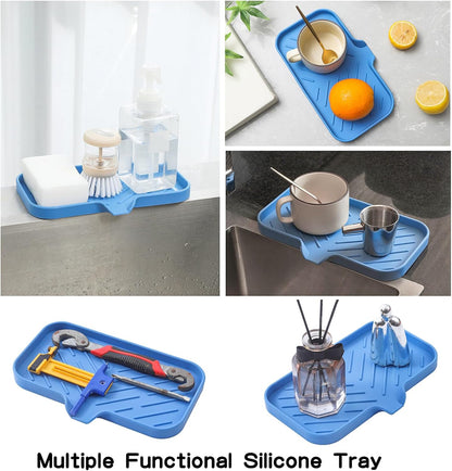 MicoYang Silicone Bathroom Soap Dishes with Drain Spout-Bathroom and Kitchen Sink Organizer,Sponge Holder,Dish Soap Tray,Perfect for Dispenser,Scrubber,Bottle,Cup on Sink or Counter-Black 4.9"×3.2"