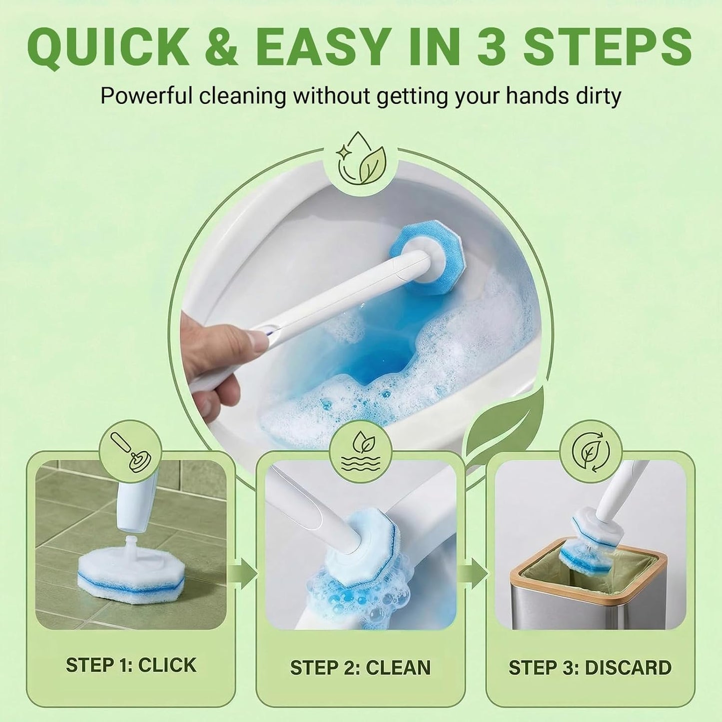 50PCS Toilet Bowl Cleaner Refills, Disposable Wand Refills Compatible with Most Systems, Scrubber Refill Heads for Bathroom Cleaning