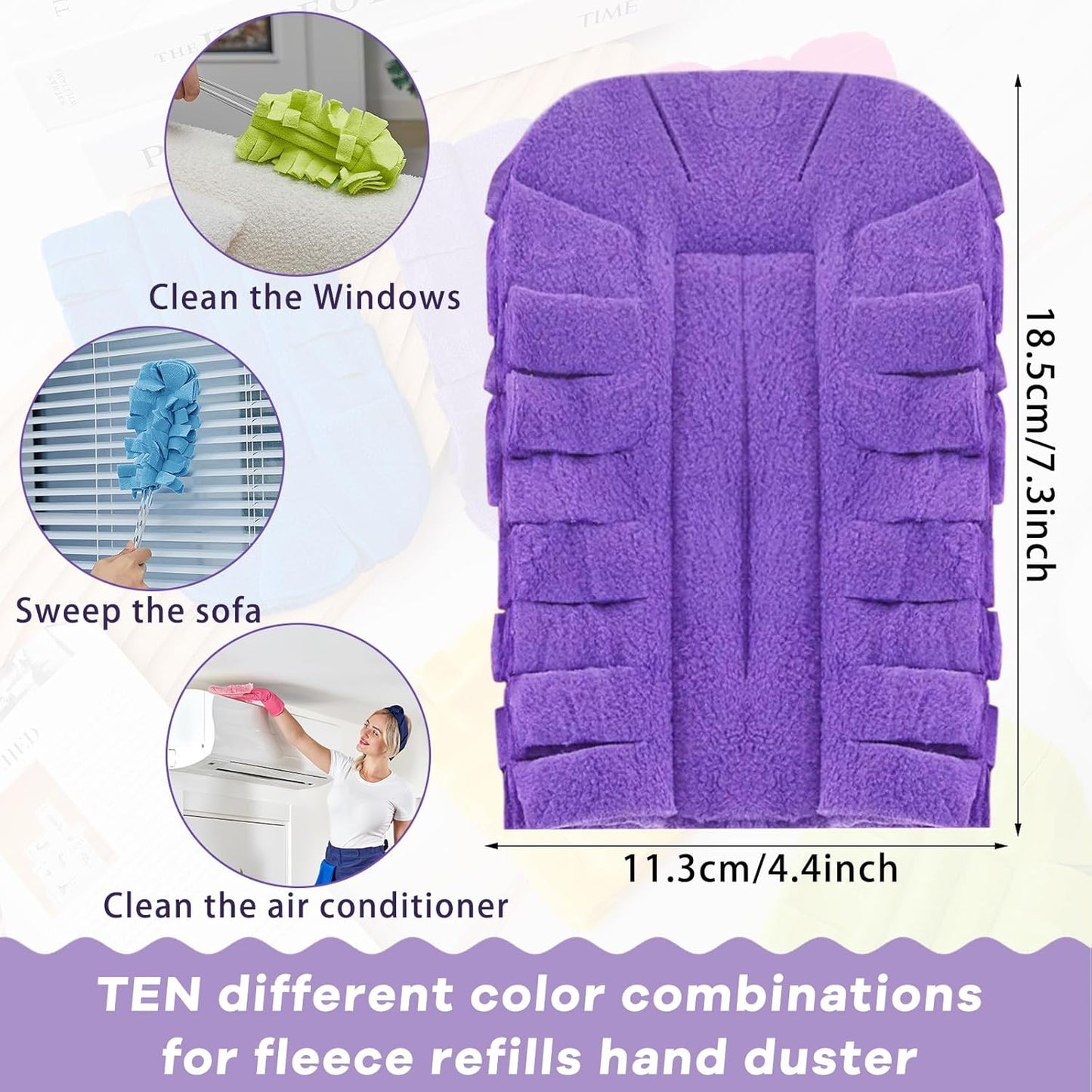 Zubebe 12 Pcs Duster Refill Reusable Fleece Duster Refills Feather Flat Dusters Multi Surface Washable Cleaning Pads Tools for Home, Blinds, Car, Pet, Furniture, Fans (Dark Color)
