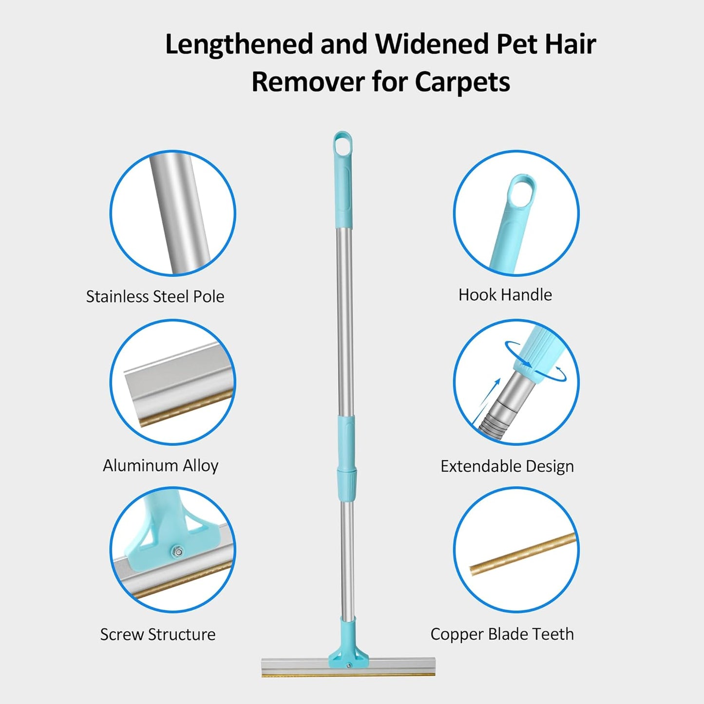 Carpet Rake for Pet Hair Removal 3-Section Dog Hair Remover Broom for Couch, Rug Fluffer for Matted Carpet, Reusable Tool for Furniture, Stairs & Car Interiors