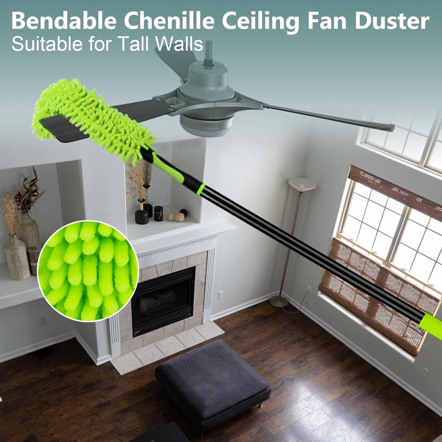 CALBEAU 15 Foot Dusters for Cleaning, Duster with Extension Pole 7-15ft, Microfiber Feather Duster Used for Cleaning Ceiling Fan, High Window, Blinds, Shutters, Sofa, Cobweb Duster for Home (14 PCS)