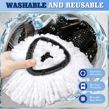 4 Packs Spin Mop Replacement Heads Compatible with Ocedar RinseClean 2-Tank System, 30-58" Mop Handle,Mop Scrub Brush and Base Combo Set,Mopping Refills Easy to Replace and Cleaning