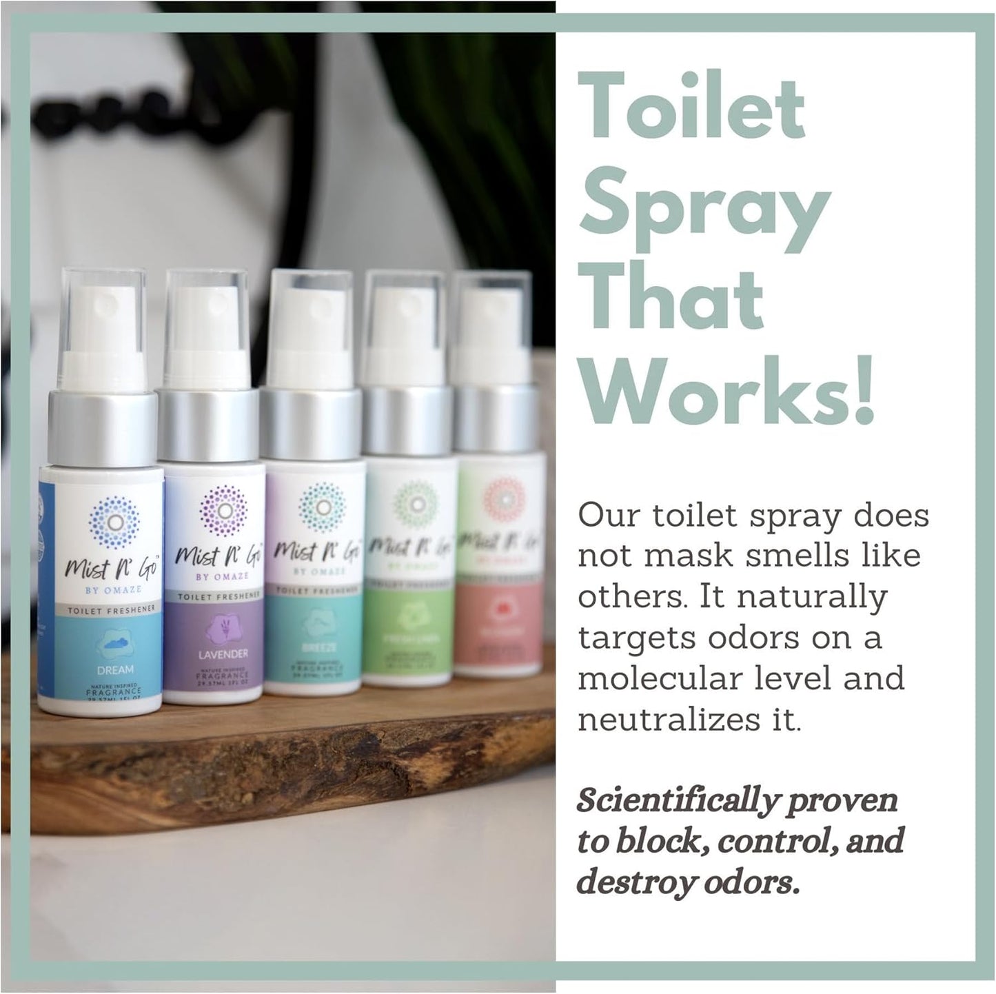 Mist N’ Go by Omaze Travel Bathroom Spray for Toilet Spray Odor Eliminator - Travel Toilet Spray for Bathroom Air Freshener Spray for Bathroom Deodorizer - Clean Mix, Travel Size (1oz x2)
