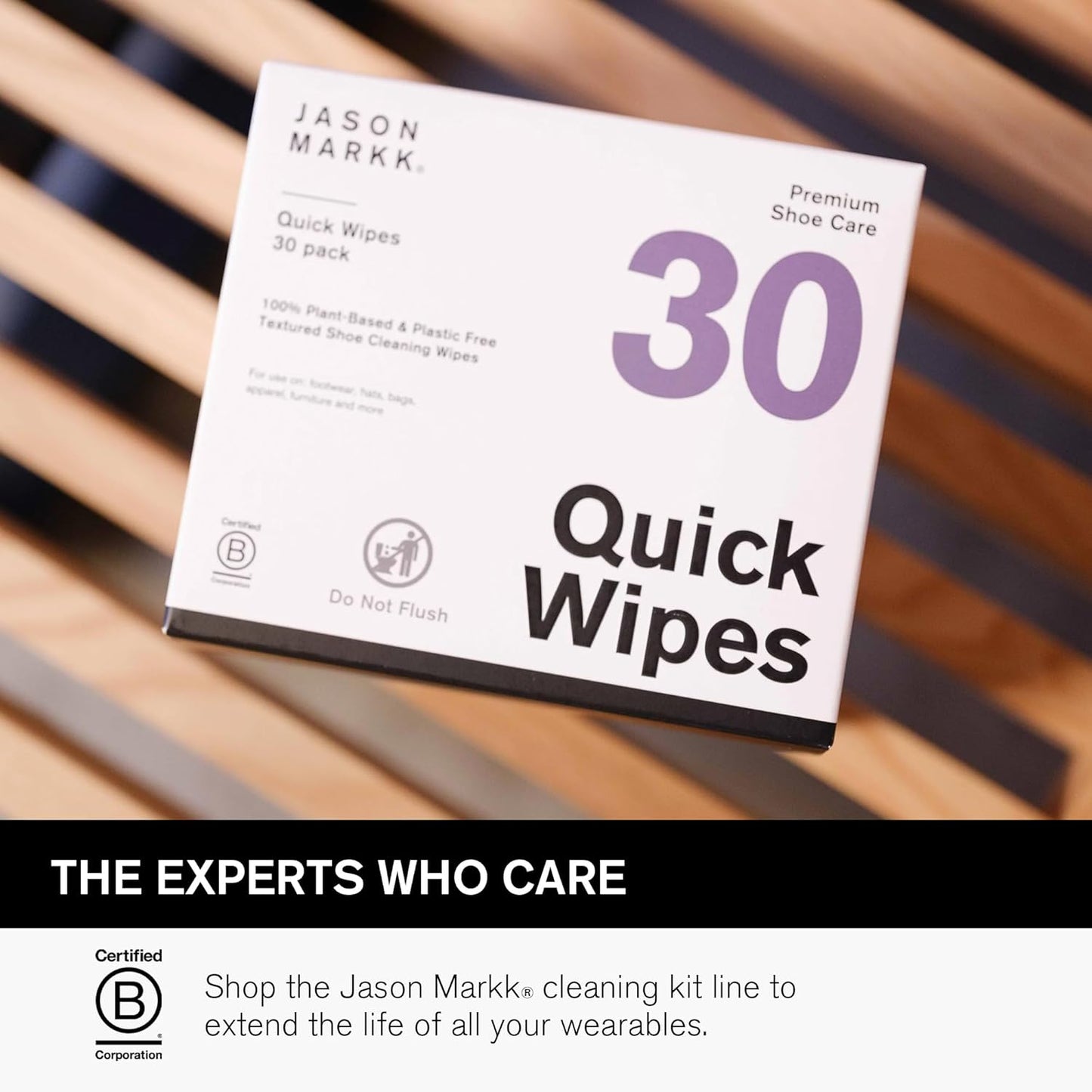 Jason Markk Plant-Based Quick Wipes, Shoe Cleaner, 30 Pack, Individually Packed, Sneaker Care, Ideal for Footwear, Safe for Leather, Rubber, Plastic, and More
