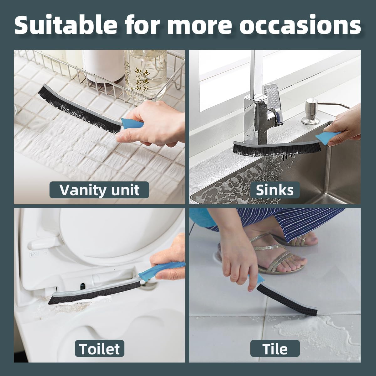 Toilet Brush, 4 Pcs Bathroom Cleaning Brush, Gap Scrub Brush with Hanging Hole, Multifunctional Hard Bristle Crevice Cleaning Brush, Cleaner Tools for Sinks, Tub, Shower, Tile, Toilet Seat (4, Black)