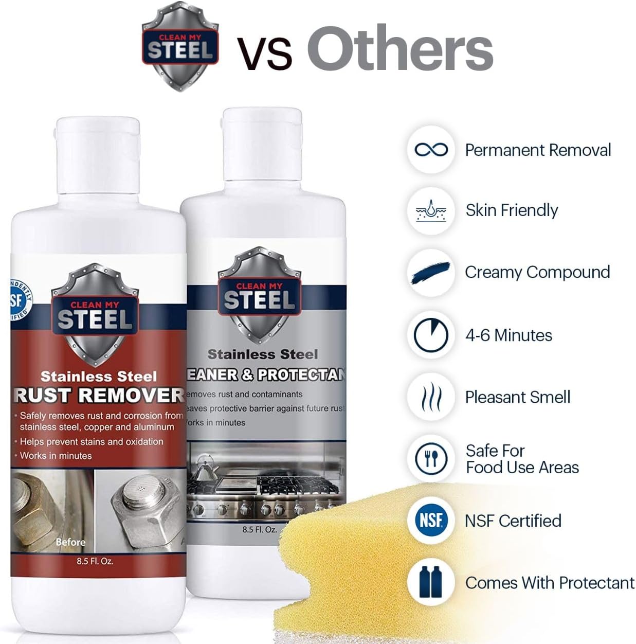 CLEAN MY STEEL Innoshine B570 Stainless Steel Rust Remover and Cleaner, NSF Certified, Approved for Food Contact Areas, 4 oz