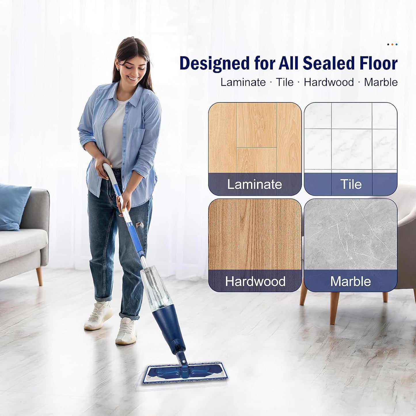 8 Pack Mop Pads for Bona Family of Mops, 4 Pet Microfiber Sweeping Pad + 4 Microfiber Deep Clean Pad, Reusable Mop Refill Replacement Head for Multi-Surface Floors
