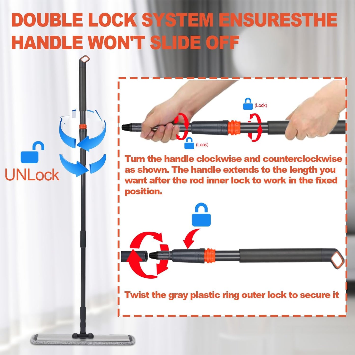 Flat Mop for Cleaning Floors Heavy Duty Microfiber Wet Mop Deep Cleaning for Hardwood, Tile & Laminate, Includes 4 Reusable Washable Pads and Adjustable Long Handle (32 in Mop Set)