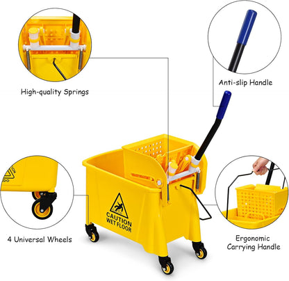 ARLIME Mop and Bucket Set with Wringer On Wheels, 21 Quart Capacity Portable Wringer Trolley on Wheels, Side Press Floor Cleaning Wavebrake w/Handle, Mop Bucket for Home, Commercial, Restaurants