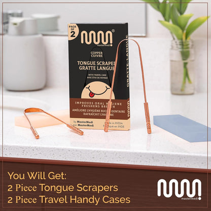 MasterMedi Tongue Scraper for Adults, 100% Stainless Steel Tongue Scrubber for Bad Breath, Easy to Use, Tongue Cleaner for Oral Care & Hygiene (SS Uni|Pack of 2)