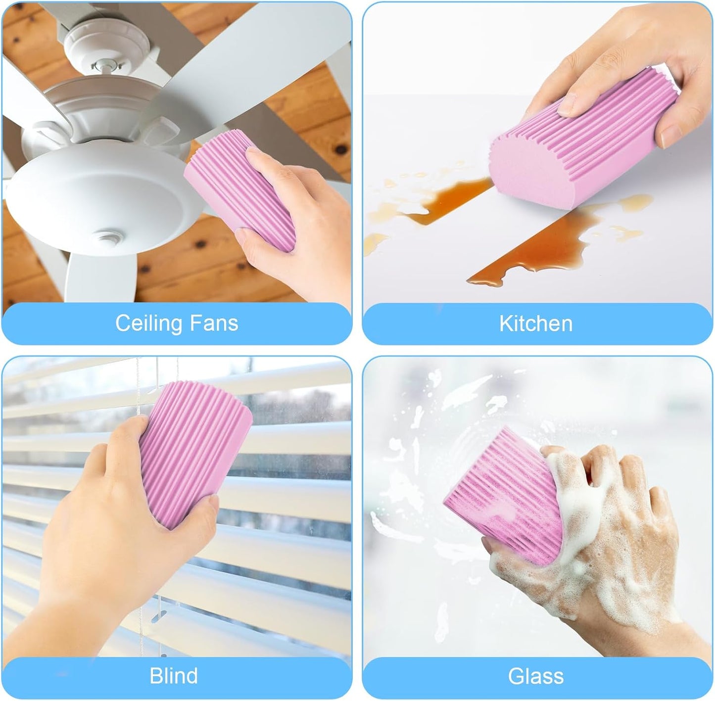 2-Pack Damp Duster Sponge for Clean, Magic Sponge Eraser Baseboard Cleaner Tool, Dusters for Cleaning Blinds, Glass, Vents, Railings, Mirrors,Window Track Grooves and Faucets