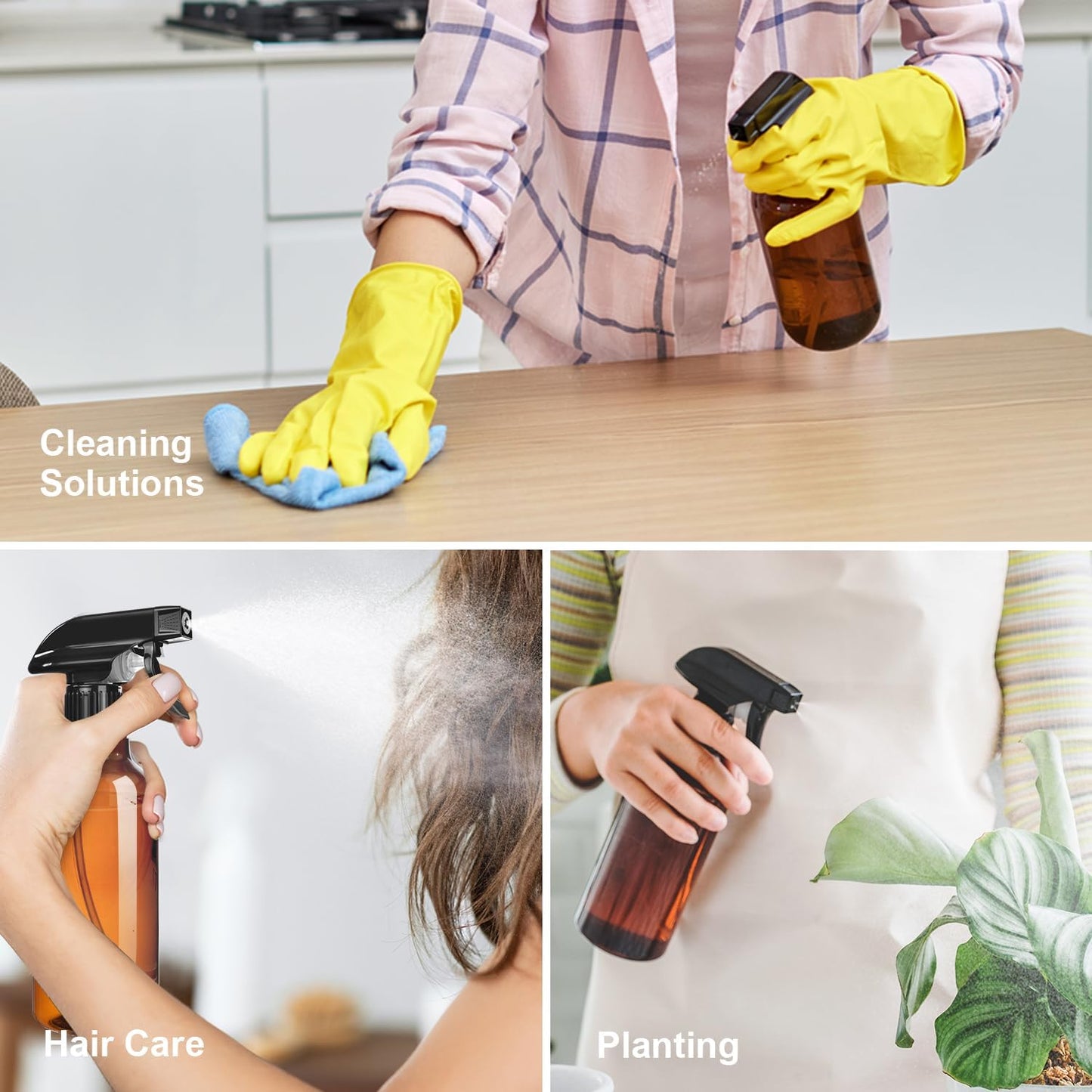 Uineko Spray Bottles 2-Pack, 10 Oz, Mist & Stream, Heavy Duty Spraying Empty Water Sprayer Bottle, BPA Free Plastic Refillable Containers for Cleaning Solutions, Plants, Hair, Essential Oils (Clear)