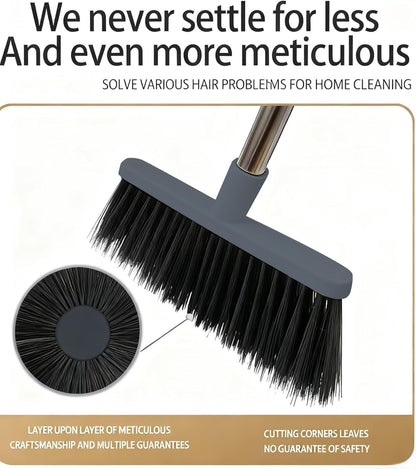 Broom and Dustpan Set with Long Handle - Upright Dustpan & 3 Rows Dense Bristles, Ideal for Home, Office, Kitchen, Lobby, Shop, All-Purpose Indoor & Outdoor Sweeping,Gray&Yellow