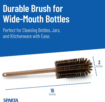 SPARTA Large Water Bottle Brush Ideal for Wide-Mouth Jars, Bottles and Tumblers, Dishwashing Tool with Handle for Home and Commercial Kitchens, Plastic, 12 Inches, White