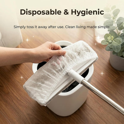 RAINFLOW Disposable Broom Cover Dust Wipes - 100PC Non-Woven Floor Cleaning Covers with Double Elastic Fit for Pet Hair Removal Broom, Sweep Mop, Household Cleaning Tools