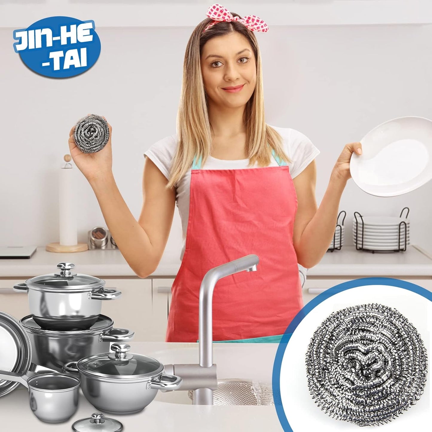 10 Pack Stainless Steel Scrubber, Steel Wool Srubber for Scouring Stubborn Messes from Pots and Pans, Stoves,Broiler Racks,Grills and More