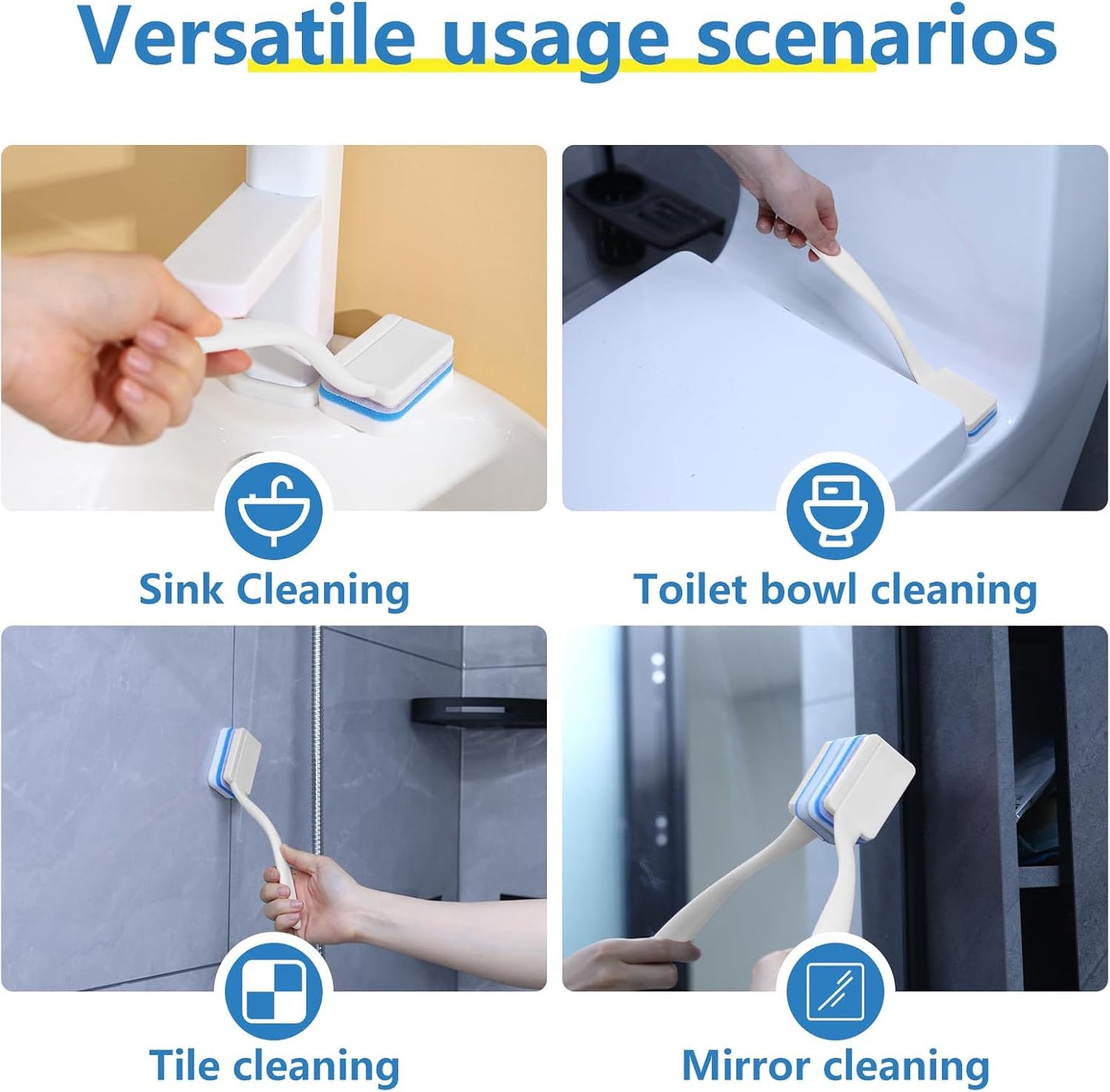 Magic Sponge Eraser Brush with Handle - 20 Pack Replacement Pads, Easy Swap Hook & Loop Fastener, Cleaning Tool for Kitchen, Bathroom, Tile, Sink & Baseboards (White, 1 Handle + 20 Replacement Heads)