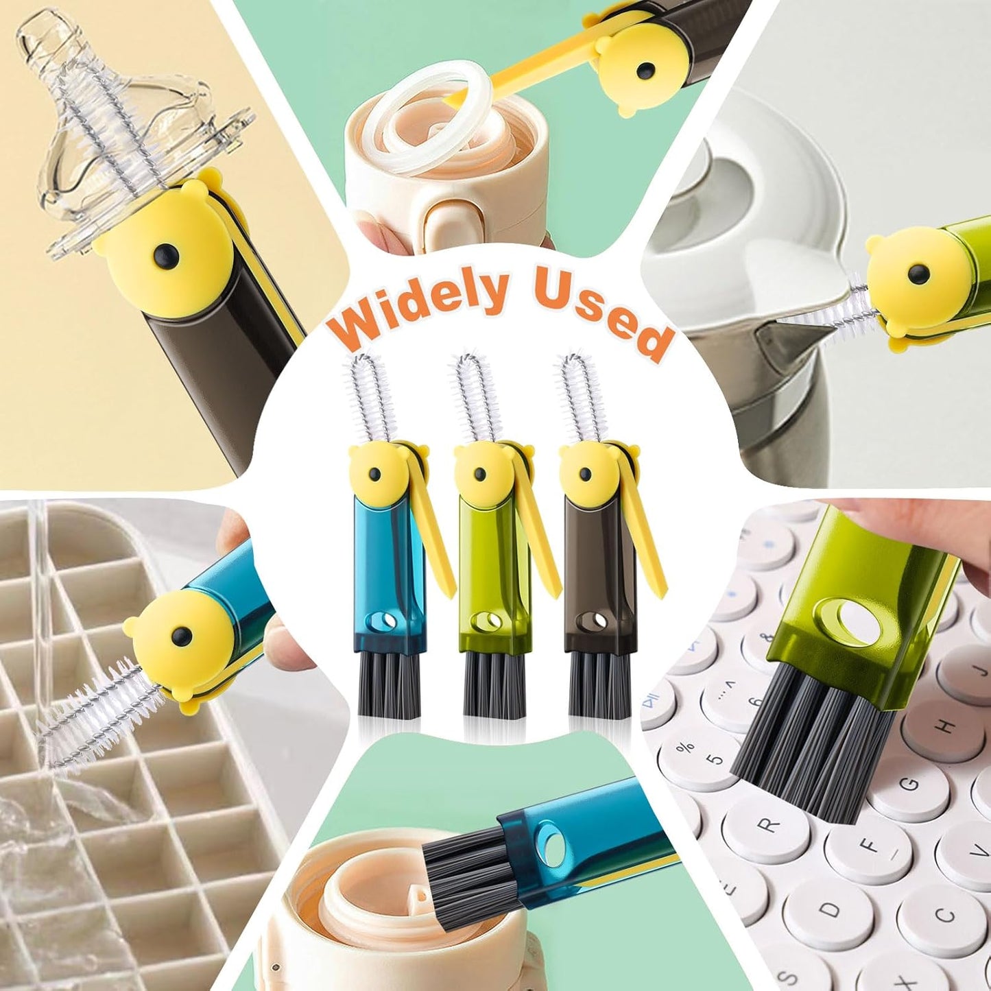 3 in 1 Cup Lid Cleaning Brush, Portable Gap Cleaner Brush - Multifunctional Bottle Cleaning Brush for Bottle Gap/Tight Spaces/Travel Bottle Lid, Home Kitchen Crevice Brush Tools, 3 PCS