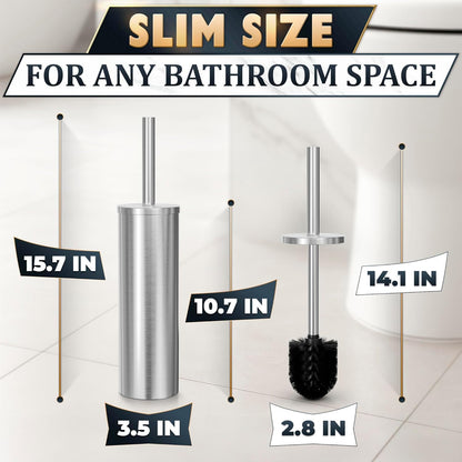 Stylish Stainless Steel Toilet Brush and Holder Set - Silver Toilet Bowl Brush and Holder with Splash Cover, Sturdy Bristles, Corrosion & Scratch Resistant - Elegant Design, Effective Deep Cleaning