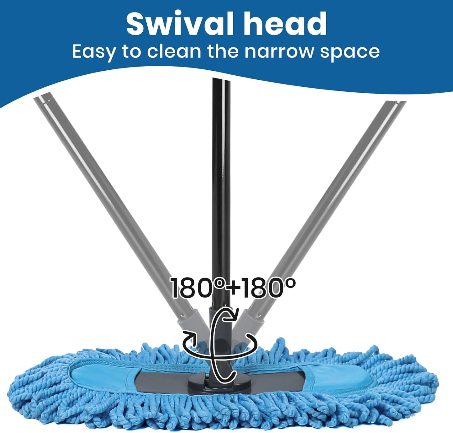 19 Inch Dust Mops for Floor Cleaning with 2 Mop Refill Pads Floor Duster with 58” Long Handle Microfiber Sweeper for Hardwood Tile Baseboard