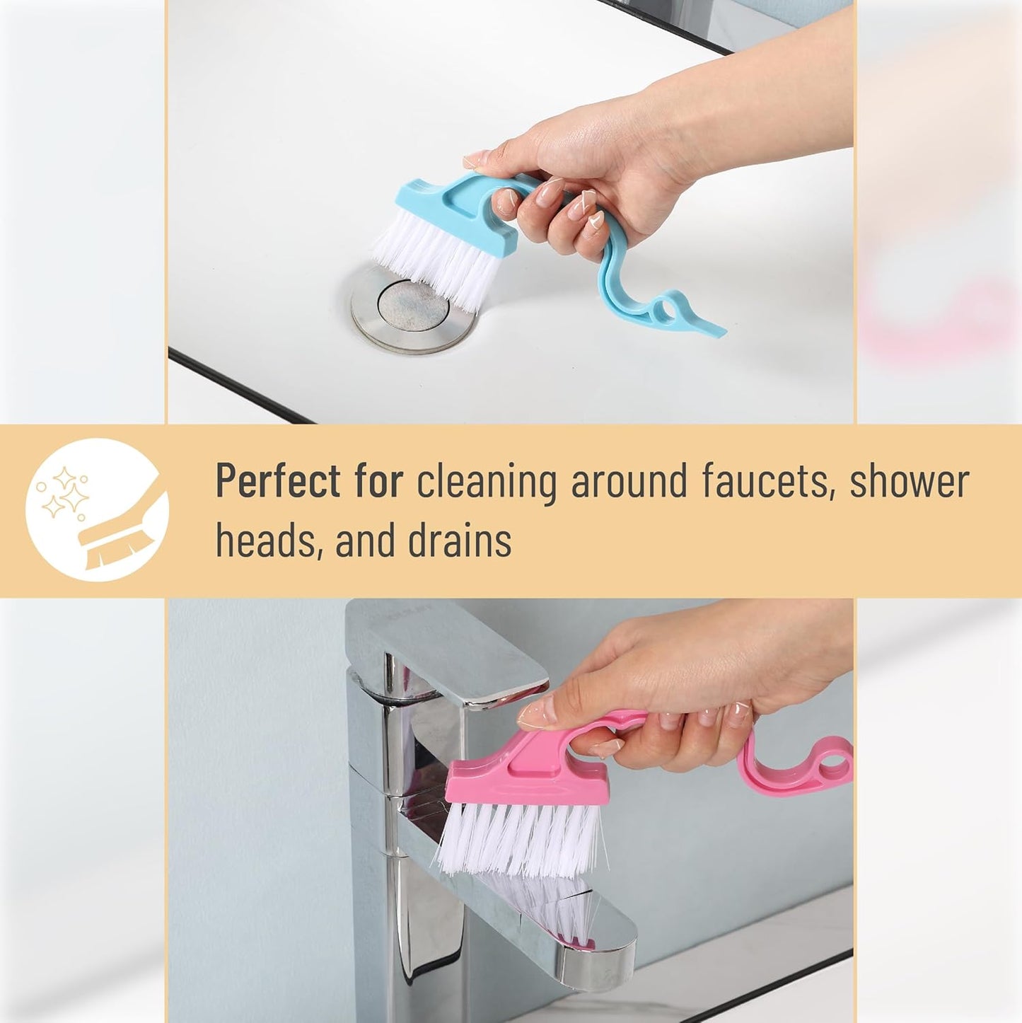 Slick- Window Track Cleaning Brush, 2 Pack, Blue Ergonomic Handle, Built-in Scraper, Multipurpose, Window Track Cleaning Tools