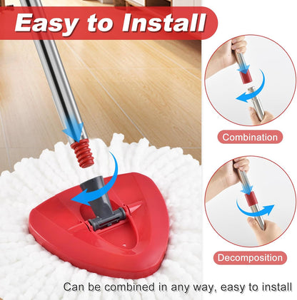 4 Part Stainless Steel Spin Mop Handles, Mop Base & Upgrade Scrub Brush Combo for Ocedar EasyWring 1 Tank Spin Mop System, Mop Handle Mop Base & Brush Set for O Cedar Mop, Universal Thin Screw Joints