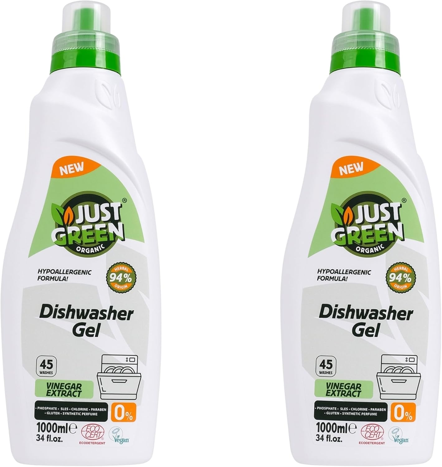 Dishwasher Detergent Gel, Plant-Based Dishwashing Liquid, Non-Toxic, Hypoallergenic, EcoCert Certified, Vegan, Streak-Free Clean, 45 Washes, 33.8 fl oz (1000 ml)