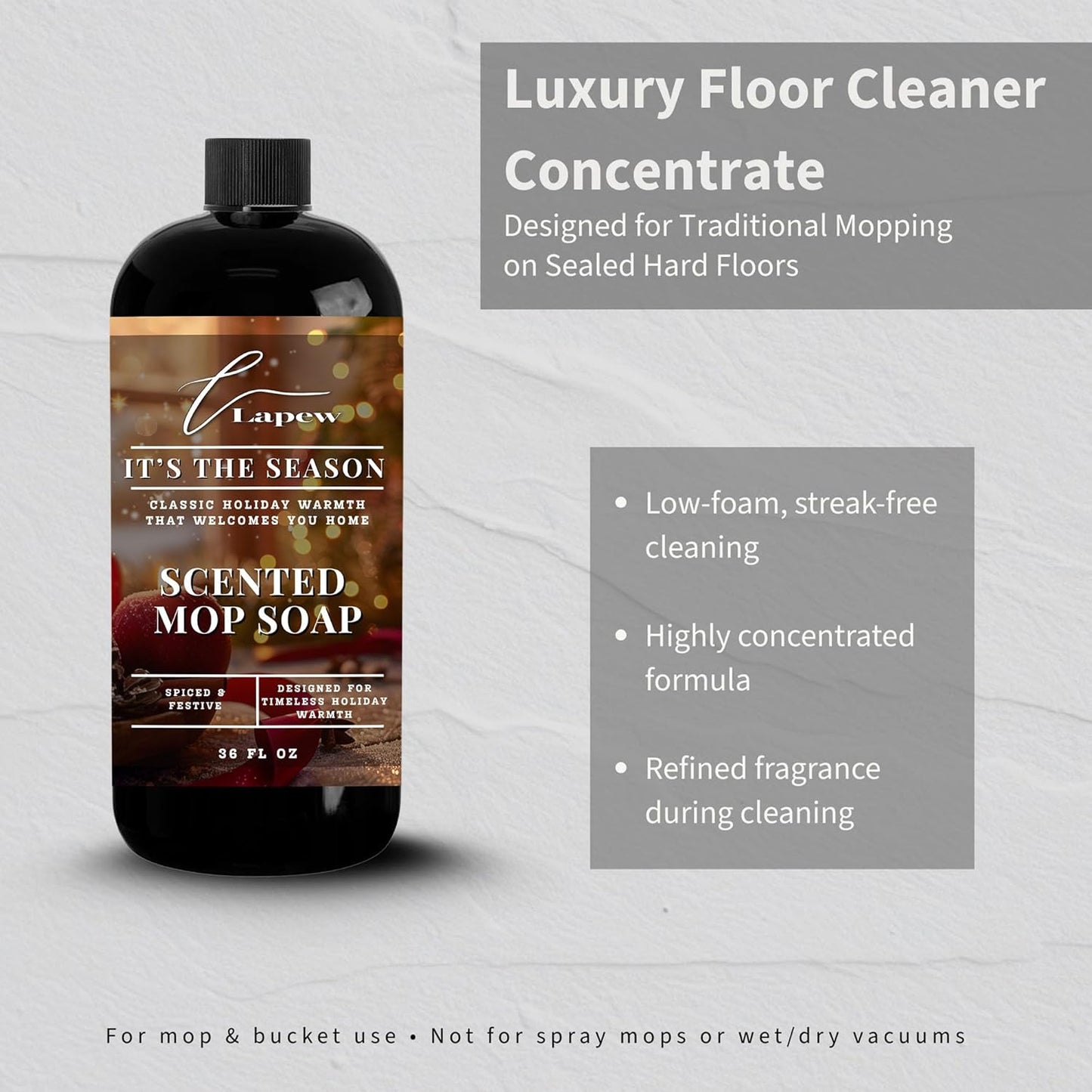 Lapew Santal Scented Mop Soap - Luxury Floor Cleaner Concentrate for Mopping Tile, Laminate, Vinyl & Hardwood | Streak-Free, Low-Foam | 36 oz - Colors A
