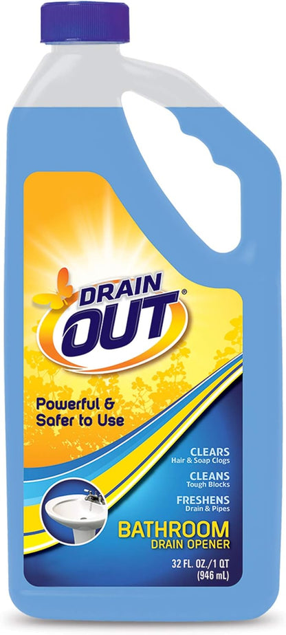 Drain OUT Bathroom Drain Cleaner, Hair & Soap Scum Clog Remover, Drain Opener, Toilet Clog Remover, 32 Ounce, blue