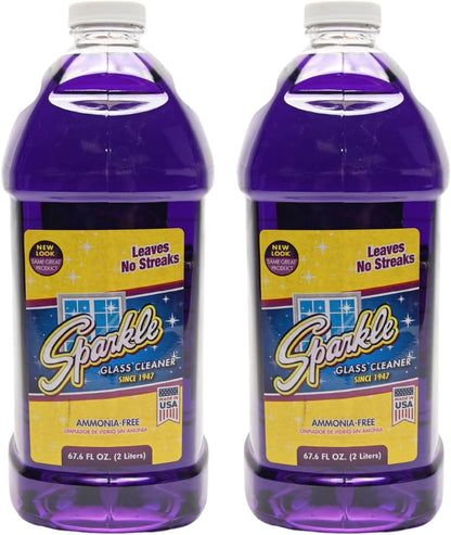 Sparkle Ammonia-Free Glass Cleaner Refill, Heavy Duty Streak-Free Window & Mirror Cleaner Spray, Original Formula, 2L Bottle (Pack of 2)