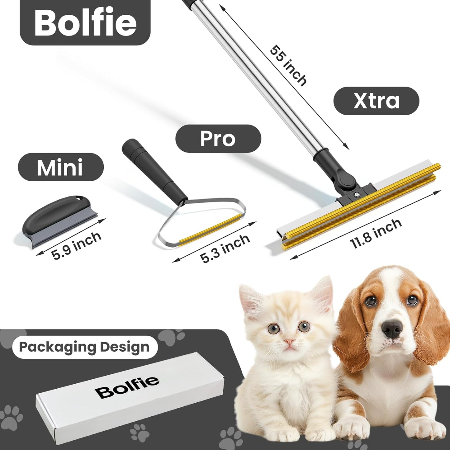 3 in 1 Carpet Rake for Pet Hair Removal, Tool Set of 3, 55” Long Handle Carpet Pet Hair Removal Carpet Scraper Dog Cat Hair Remover for Sofa, Couch, Car, Rug