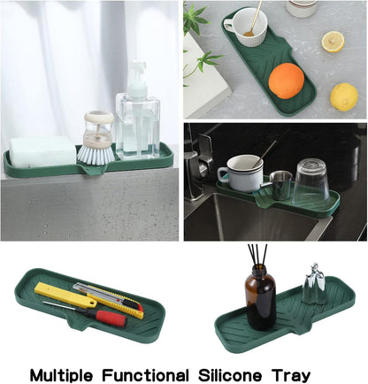 MicoYang Silicone Bathroom Soap Dishes with Drain Spout-Bathroom and Kitchen Sink Organizer,Sponge Holder,Dish Soap Tray,Perfect for Dispenser,Scrubber,Bottle,Cup on Sink or Counter-Black 4.9"×3.2"