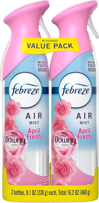 Febreze Air Mist Air Freshener Spray, Odor-Fighting Room Spray, Air Fresheners for Home and Bathroom and Kitchen, Aerosol Can, Downy April Fresh Scent, 8.8oz (Pack of 2)