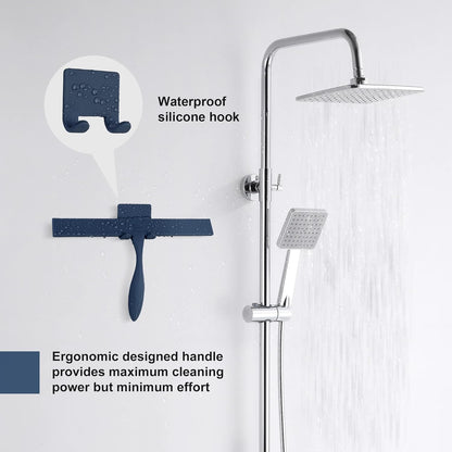 Squeegee for Shower Glass Door, 11-Inch Shower Squeegee for Glass Doors, Bathroom Silicone Squeegees Wiper for Shower with Non-Slip Handle, No-Drilling Silicone Hanging Hook, for Tiles, Mirror(White)