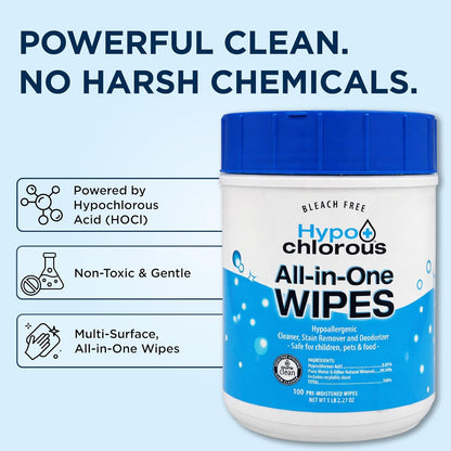 Hypochlorous Acid Wipes – 100 Count Non-Toxic Cleaner for Skin, Baby, Pet, Home & Gym – Bleach-Free