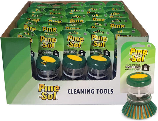 Pine-Sol Soap Dispensing Scrub Brush | Soft Bristles, Safe with Non-Stick Cookware | Kitchen Scrubber for Dishes, Pots and Pans