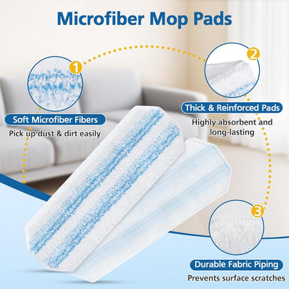 6 Pack H2prO Mop Pads Compatible with O Ceda H2PrO Flat Mop System, 100% Microfiber Mop Head Replacements, Washable and Reusable for H2prO Mop Refills, White