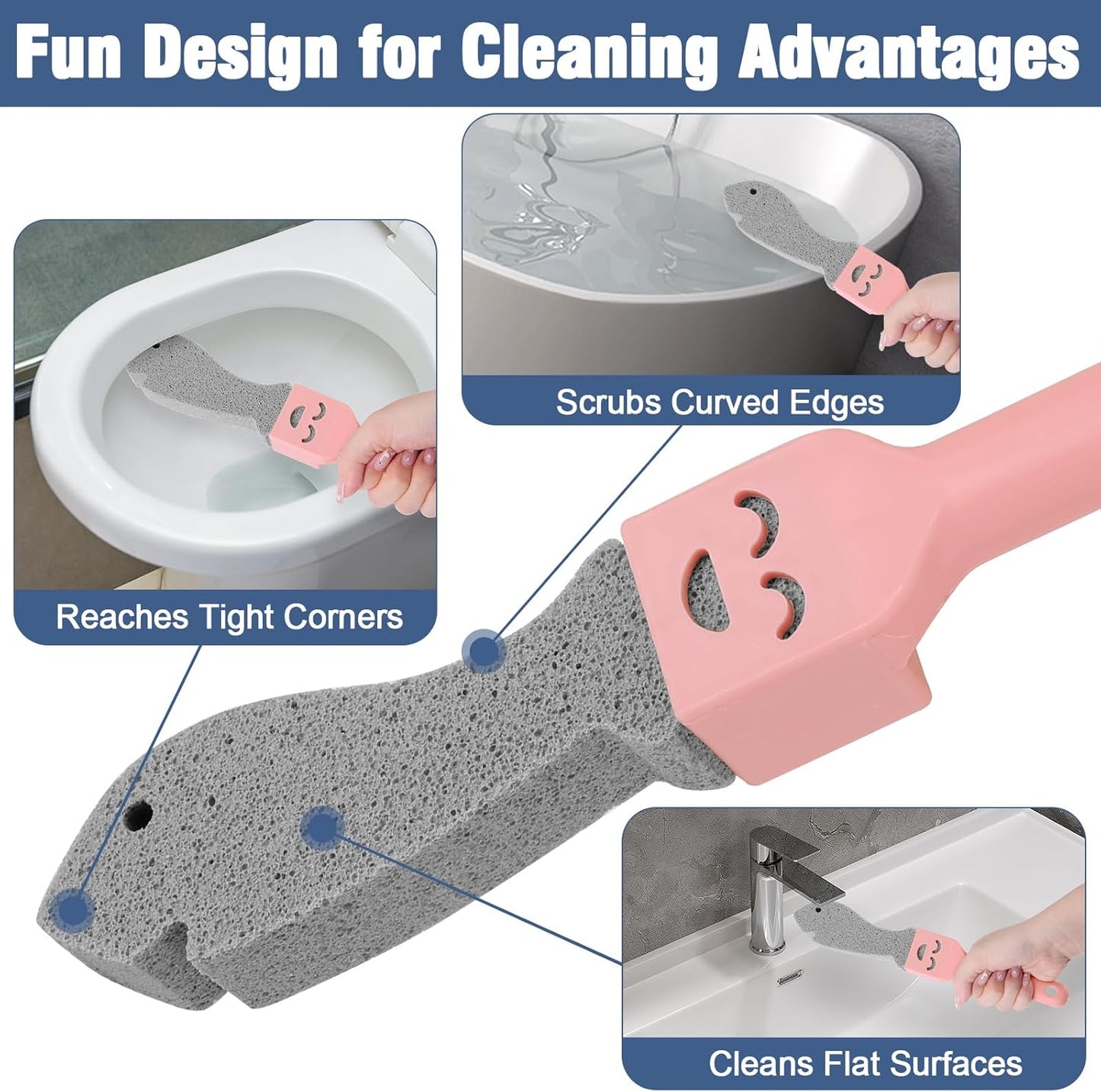 Navona 8 Pack Pumice Stone Scouring Sticks with 2 Universal Handles, Grey Pumice Stone Cleaner for Cleaning Toilets, Bathrooms, Kitchens, Spas and Pools