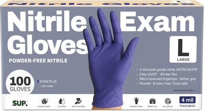 SUP Powder-Free Nitrile Exam Gloves, 100 Count Food Safe Latex-Free Medical Non-Sterile Cooking Disposable Glove, Blue Violet