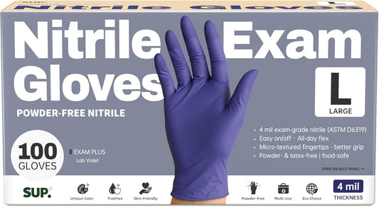 SUP Powder-Free Nitrile Exam Gloves, 100 Count Food Safe Latex-Free Medical Non-Sterile Cooking Disposable Glove, Blue Violet