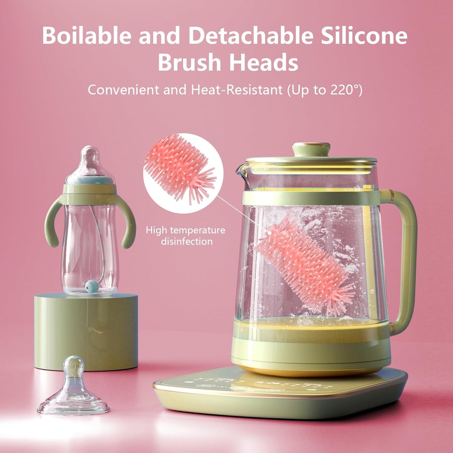 Silicone Bottle Cleaning Brush,Baby Travel Essential Bottle Brush Set, 3 in 1 Silicone Brush, Nipple Brush, Straw Brush