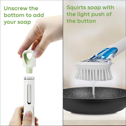 Soap Dispensing Replacement Dish Brush Storage Set with 2 PCS Brush Refills & Holder - RIMAY Dispenser Scrub Cleaning Scrubber Kitchen Dishwashing Dish Wand Handle for Dishes/Pans/Pots/Sink(Black)