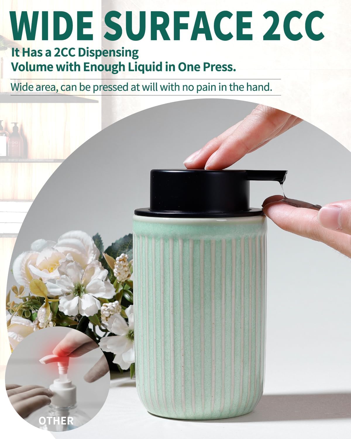 BosilunLife Dish Hand Soap Dispenser - Liquid Pump Soap Dispenser for Bathroom Decro 12oz Ceramic Kitchen Dish Dispenser with Rust-Proof Liquid Pump Modern Refillable Lotion Bottles
