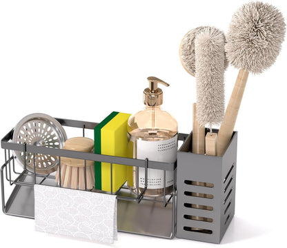 Kitchen Caddy Sink Organizer,Sponge Holder for Kitchen Sink,Dish Soap Dispenser,Kitchen Sink Accessories Countertop Organizer,Stainless Steel Sink Sponge Caddy Over the Sink Shelf