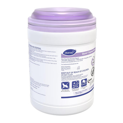 Diversey Oxivir Express Wipes 101109307 - One-Step Disinfectant Fragrance-Free Cleaner Wipes, Fast Acting, Standard Sheets, Unscented 220-Wipes, 1-Canister