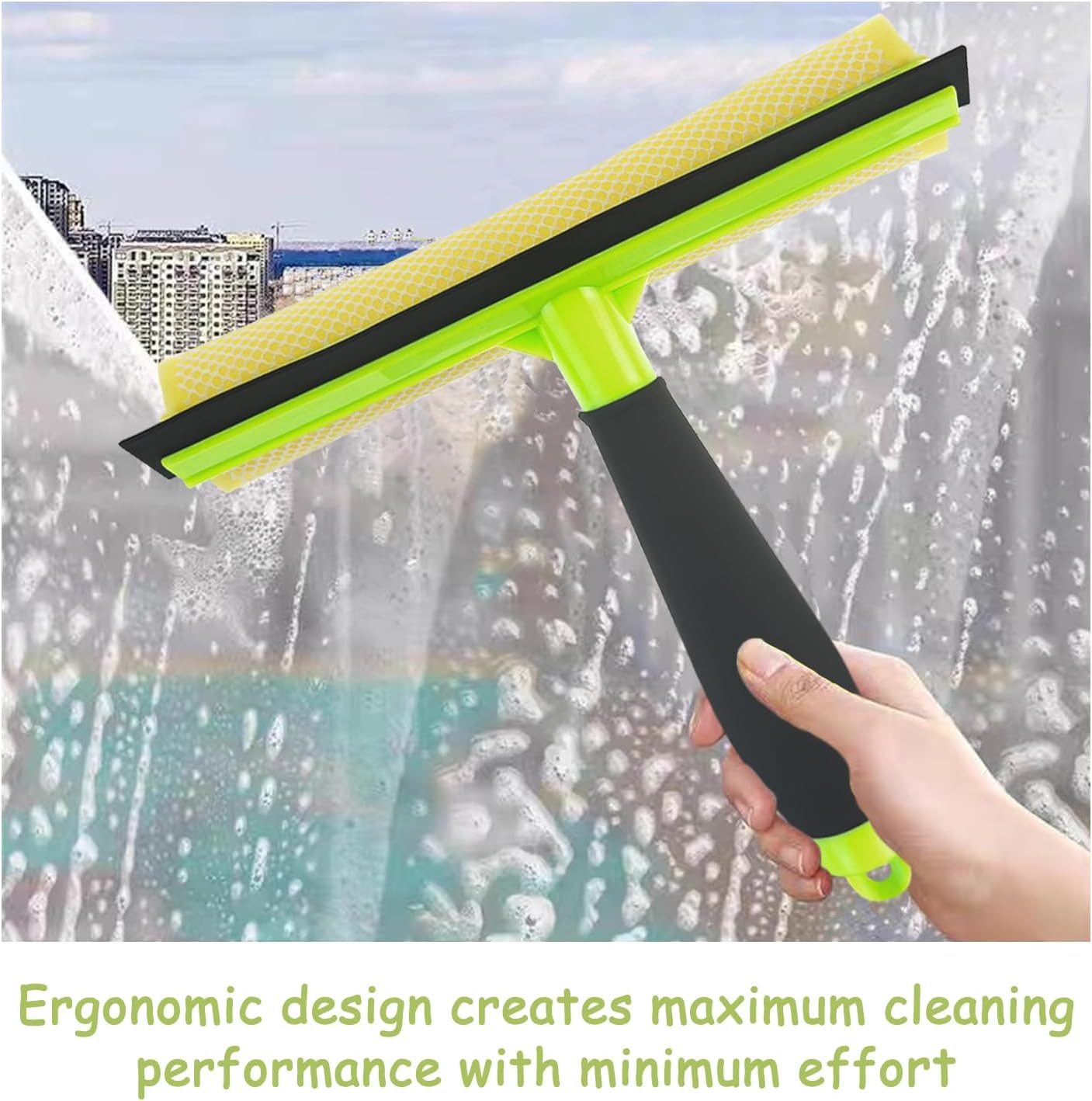 Window Squeegee for Window Cleaning, Squeegee Window Cleaner Tool 2 in 1 Car Window Cleaning Tool with Extension Pole 58‘’ Telescopic Window Washing Equipment, Shower Squeegee for Shower Glass Door
